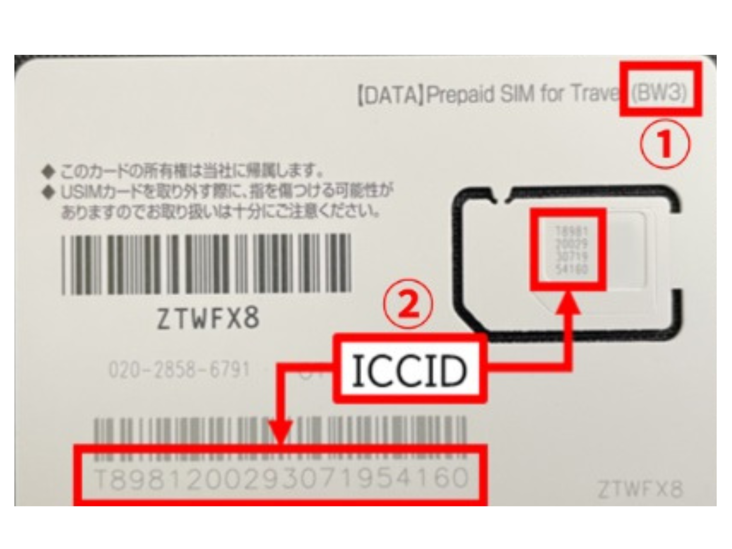 SIM card upper right ① 「BW(number)」 display